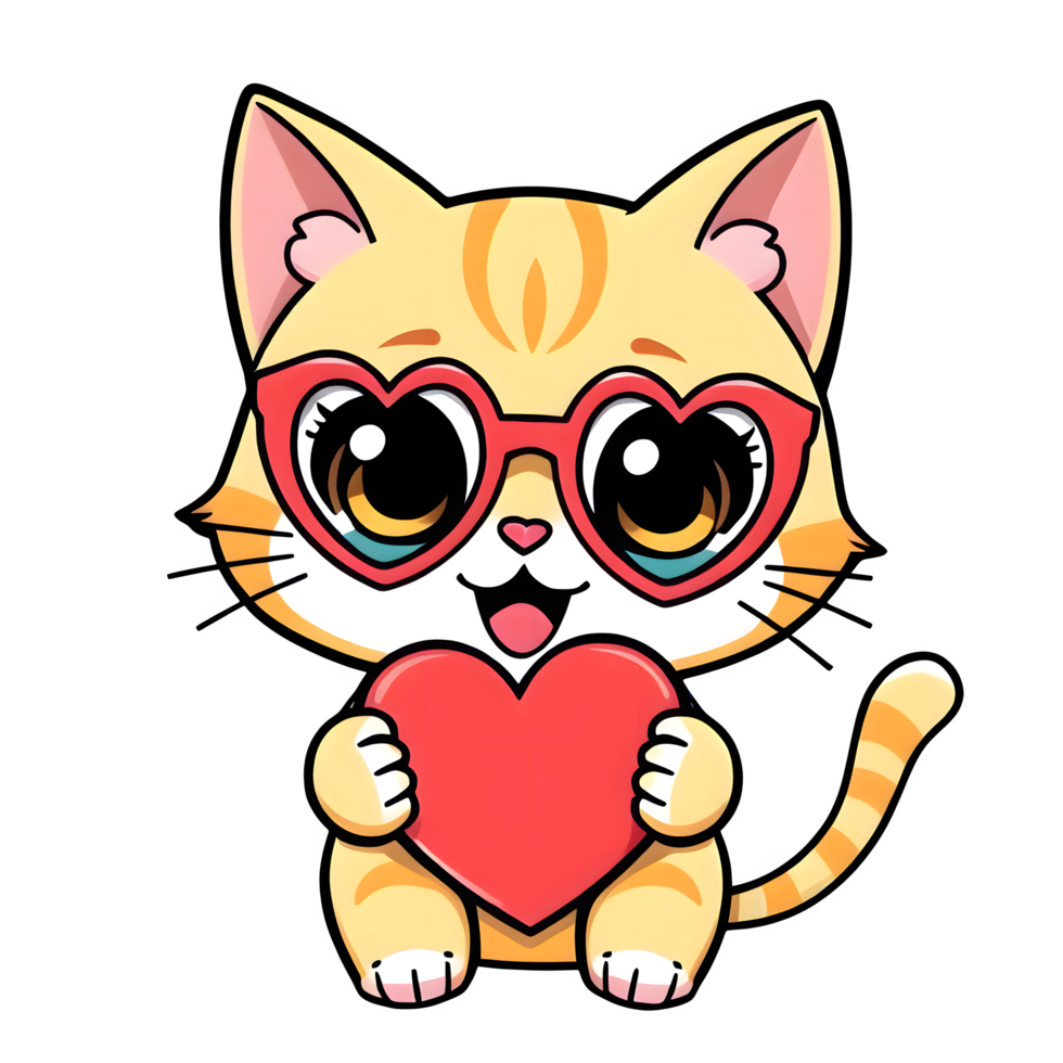 Cartoon Ginger Valentine Cat With Glasses And A Heart png