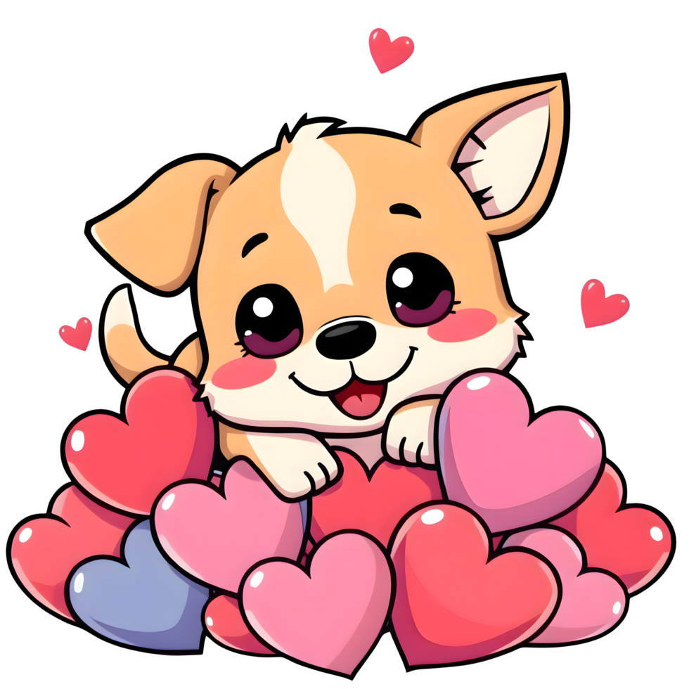 Cartoon Valentine Dog With A Pile Of Hearts png