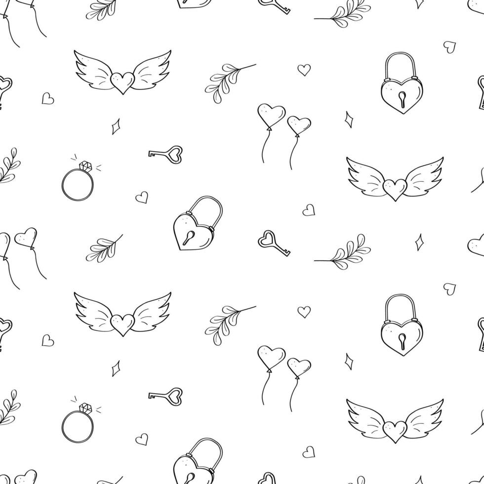 Seamless pattern of love symbols. Background concept of valentine's day or wedding. illustration. vector