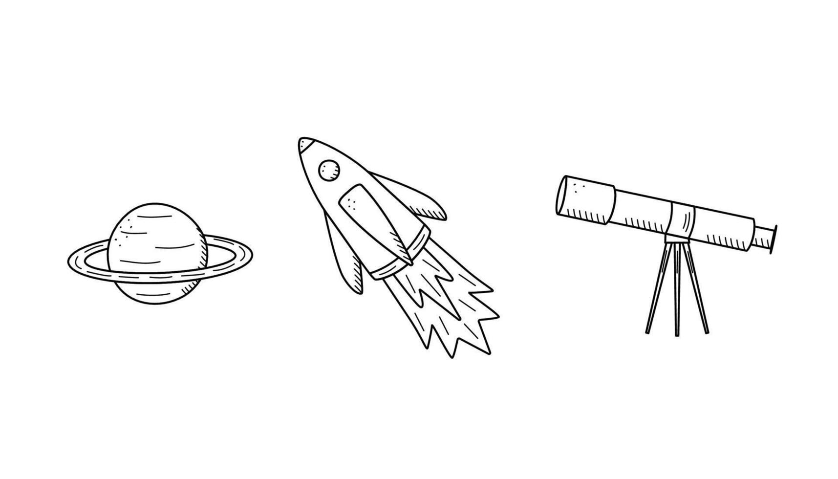 Cosmos doodle set of illustrations. Isolate on a white background. vector