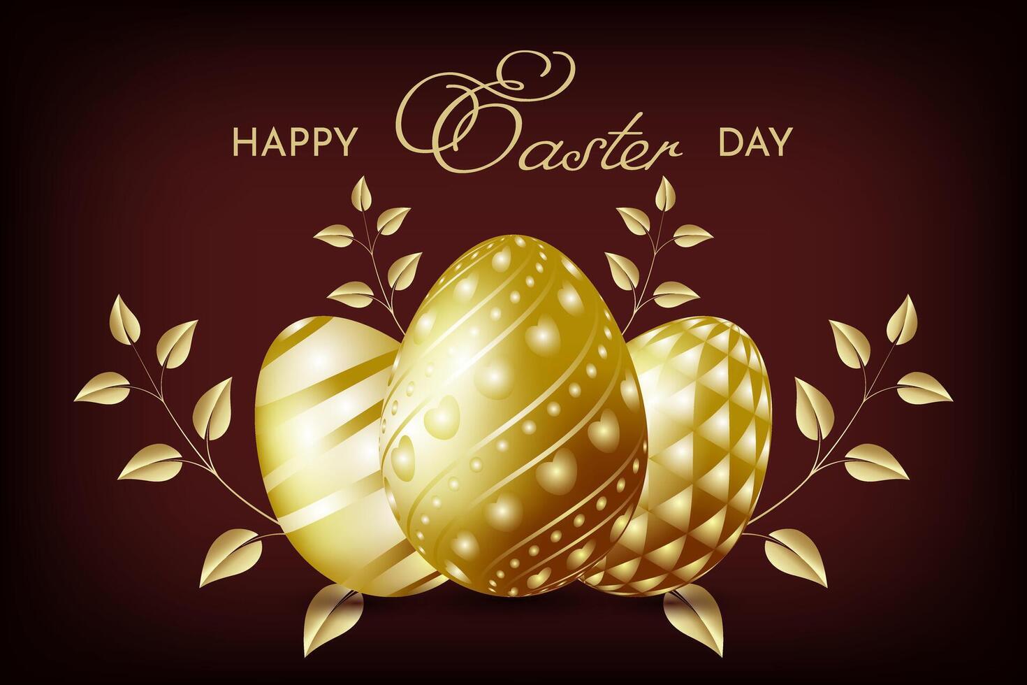 Happy Easter Day Card With Golden Eggs vector