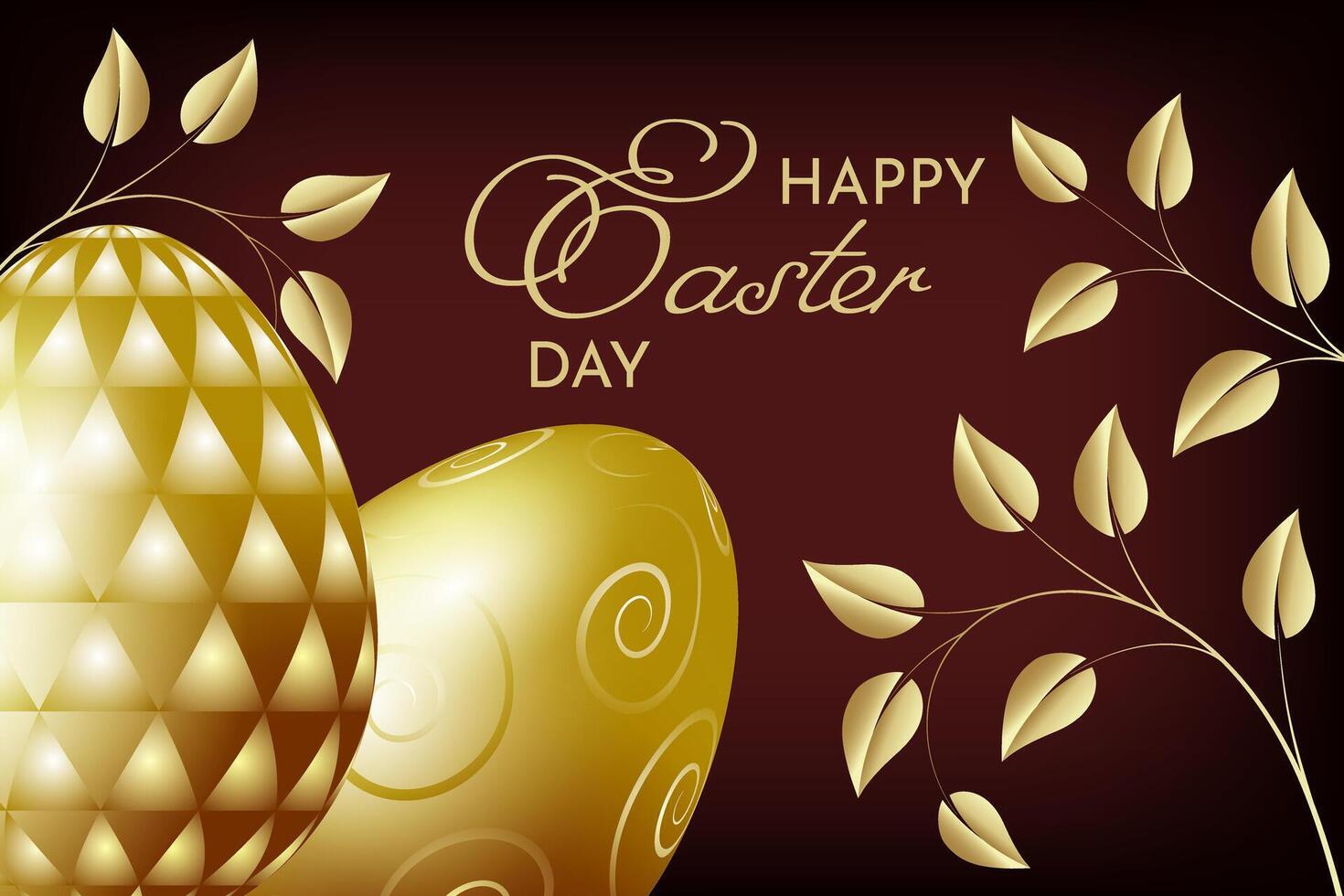 Happy Easter Day Card With Golden Eggs on a burgundy background vector