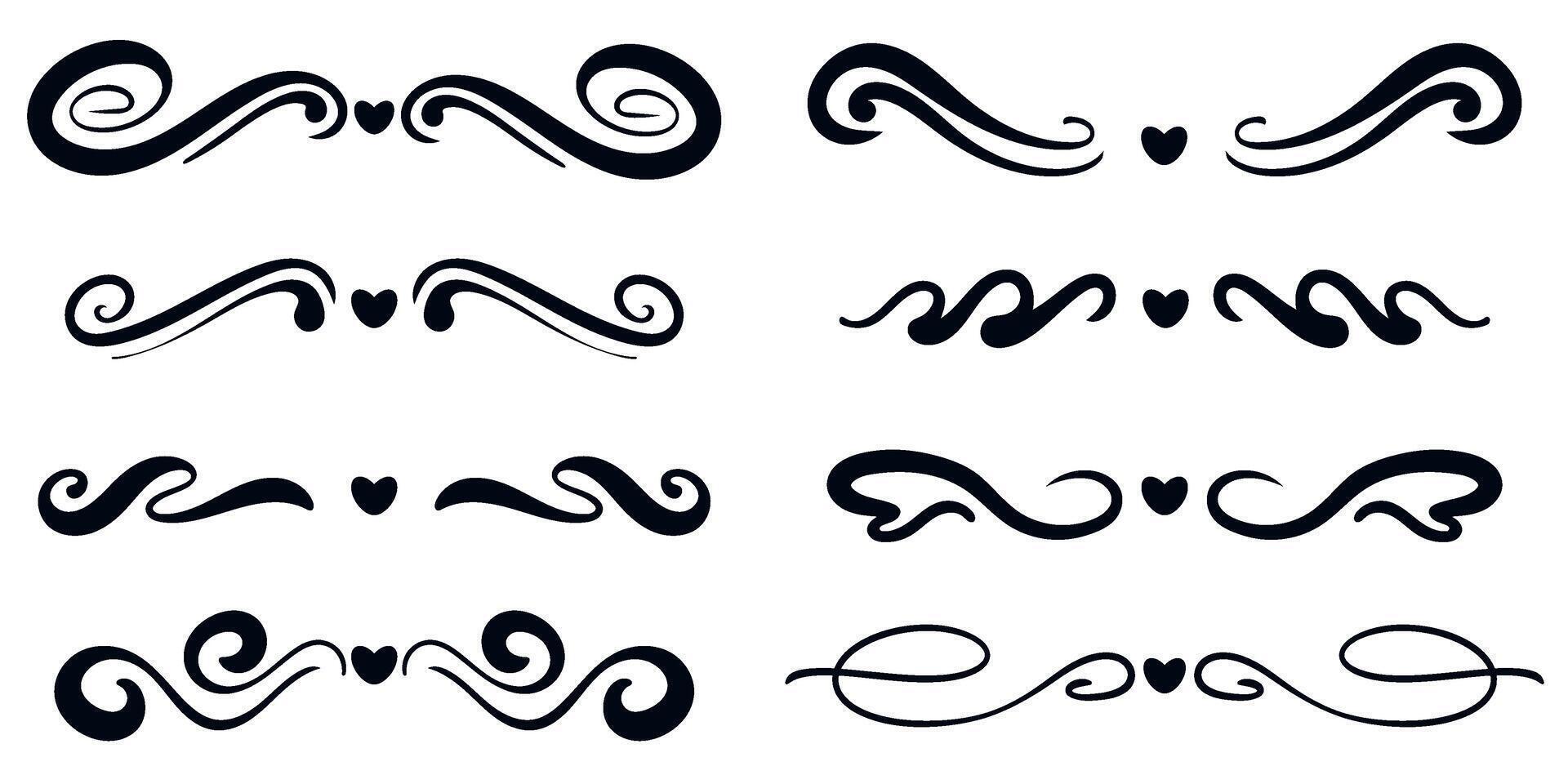 Text dividers with hearts, hand drawn vector
