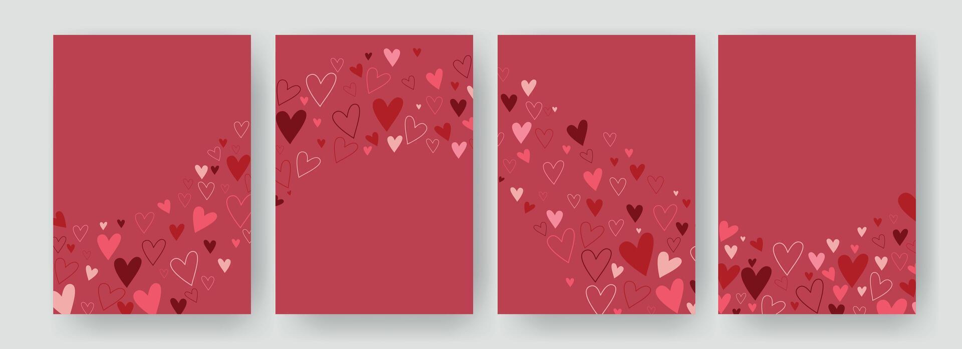 Corporate set of romantic vertical backgrounds with hearts vector