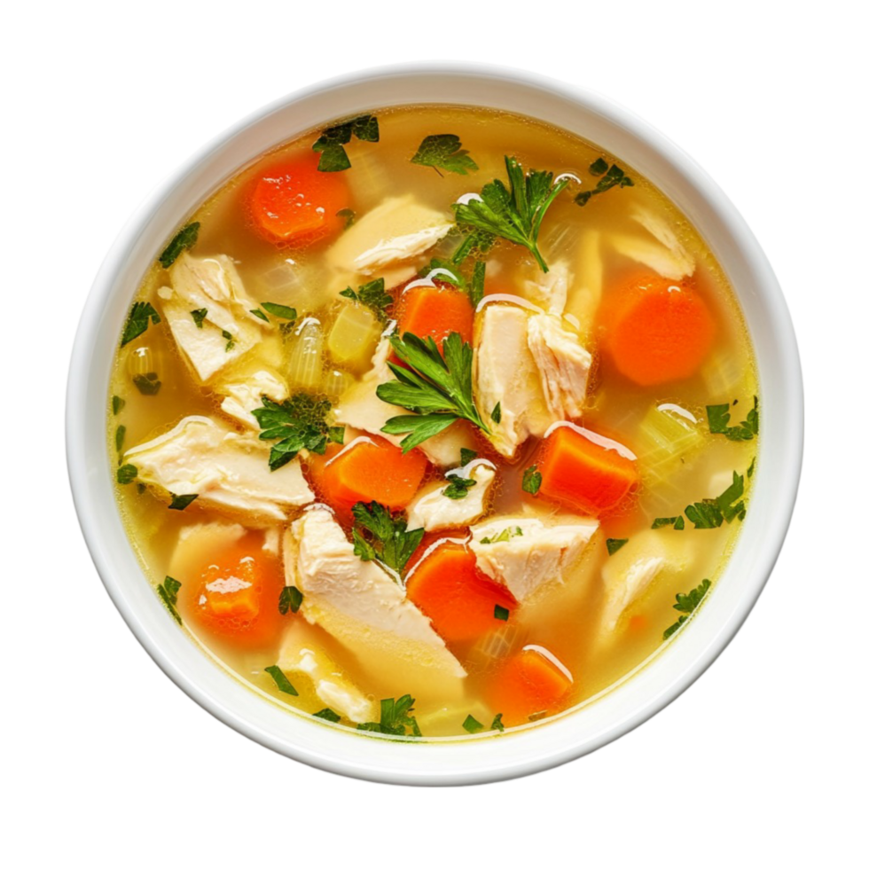chicken soup carrots and parsley on transparent background. png