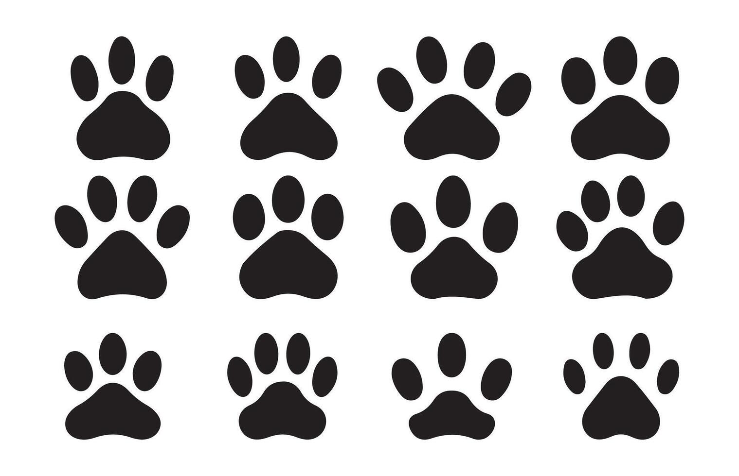 Paw icon set. Dog paw icon print silhouette. vector