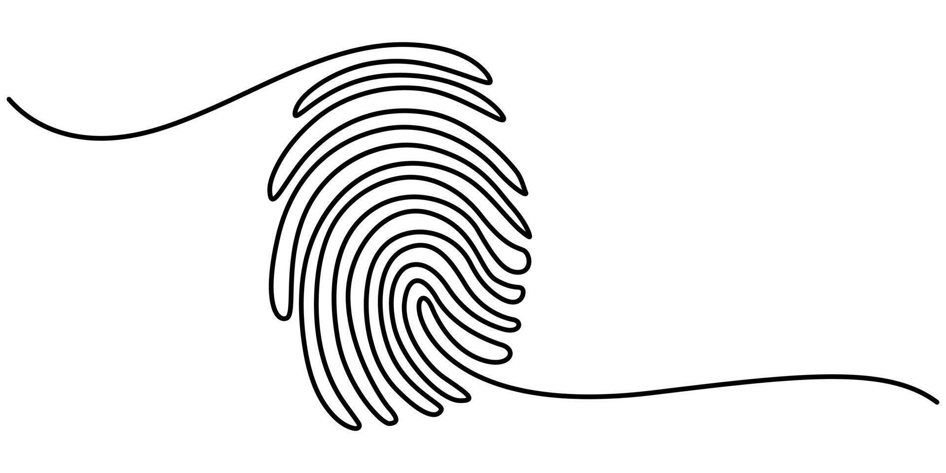 Linear drawing of a fingerprint Continuous one line drawing of biometric scan symbol vector