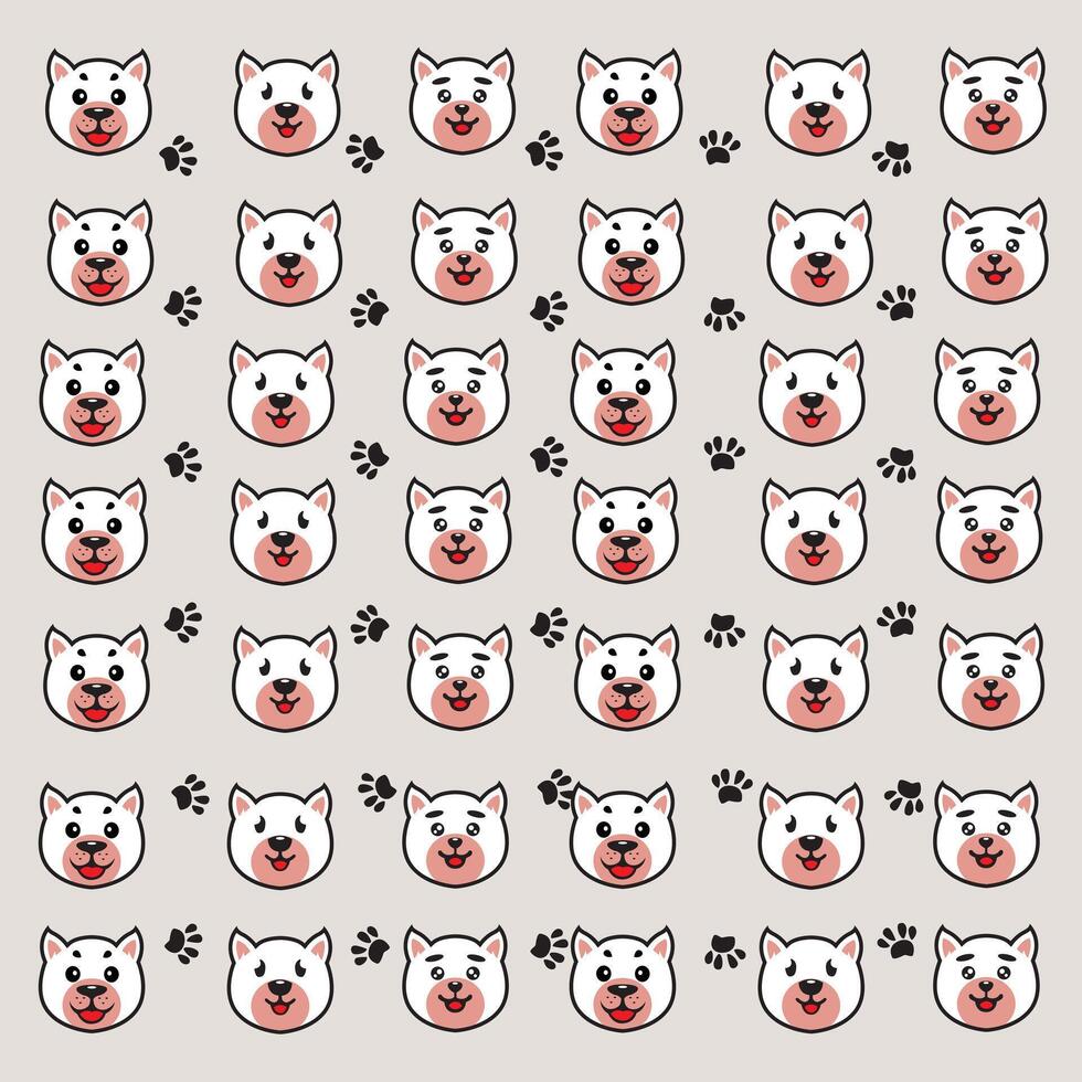 dogs with various expressions and paw pattern vector