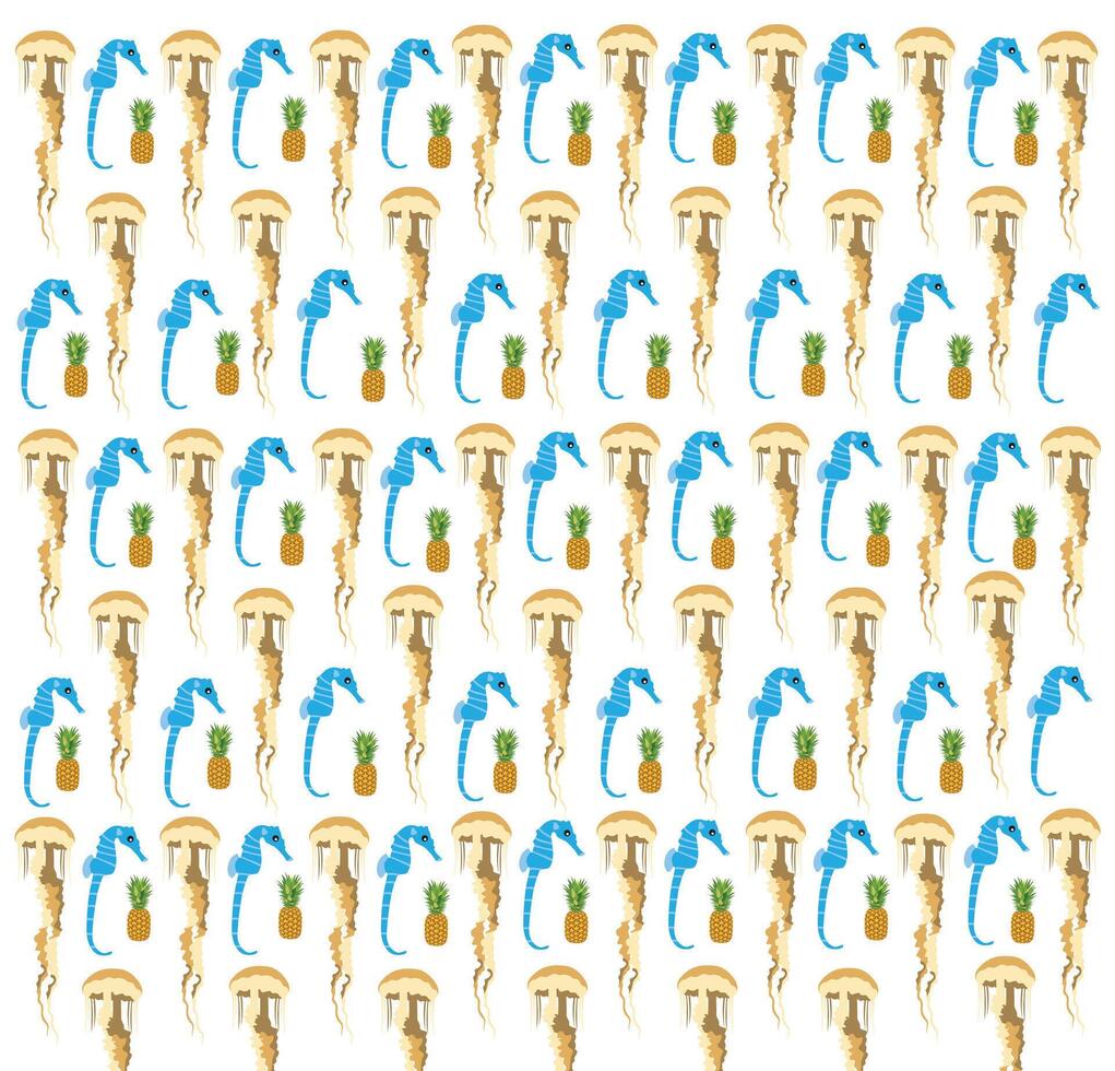 jellyfish, seahorse with fruit as a pattern background vector