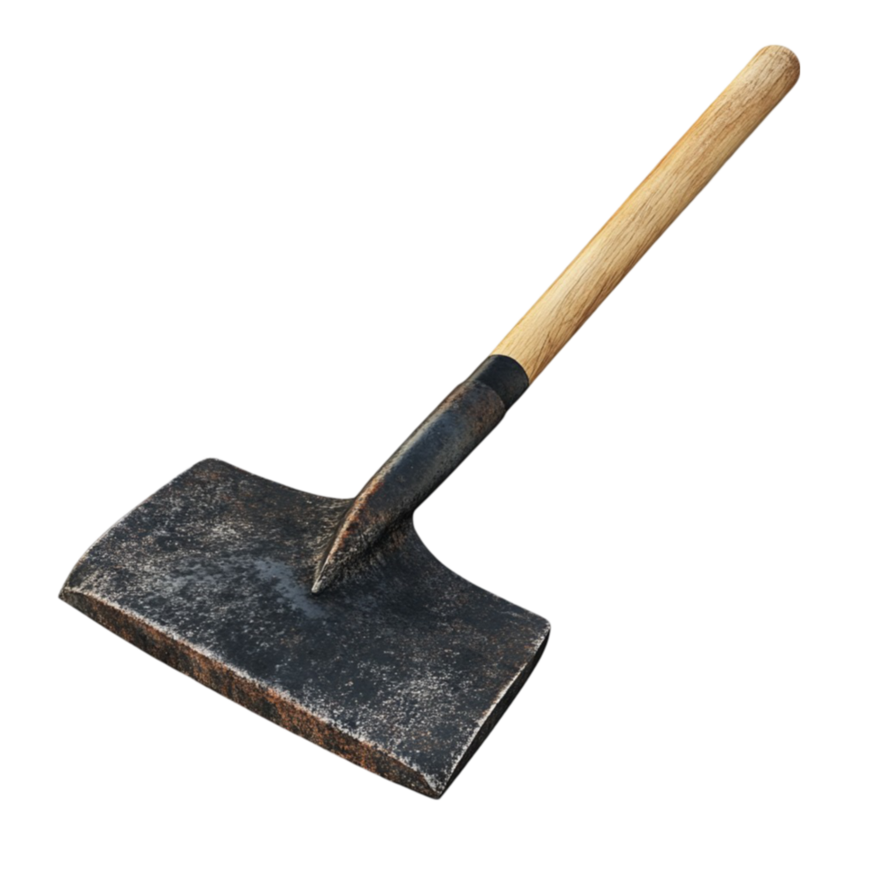 a shovel with a wooden handle on a transparent background png