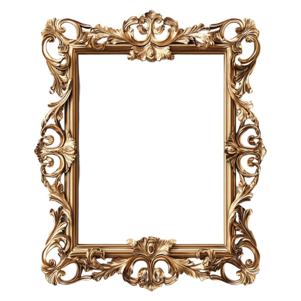 gold frame with ornate design on transparent background png