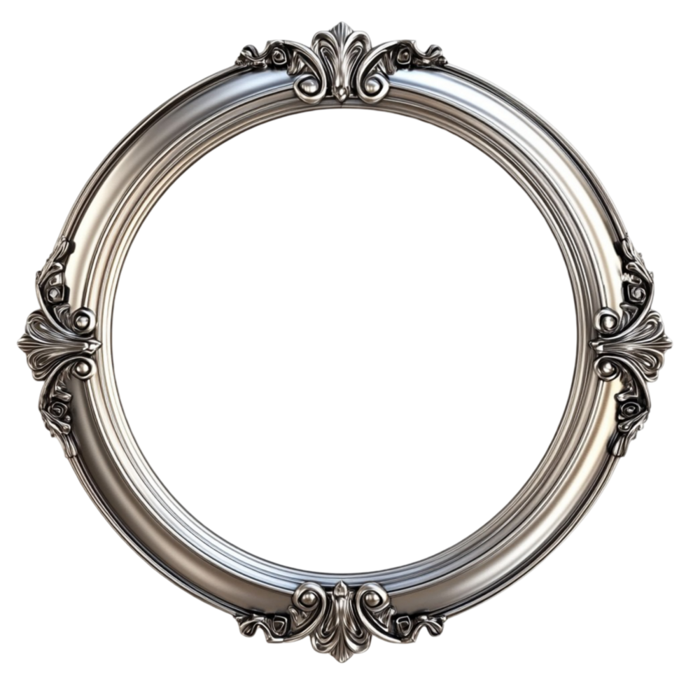 an ornate silver frame with a circular design transparent background. png