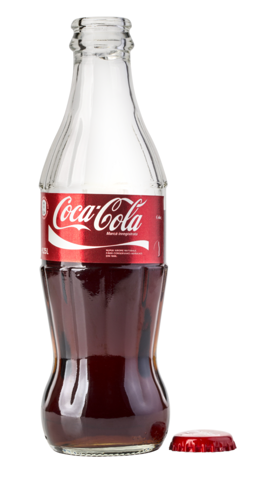 Empty glass bottle with Coca Cola png