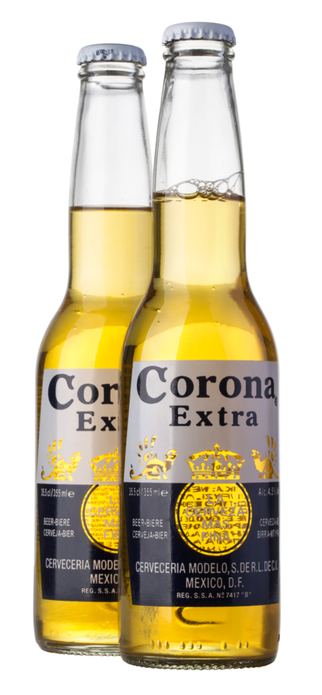 Photo of a two bottles of Corona Extra Beer png