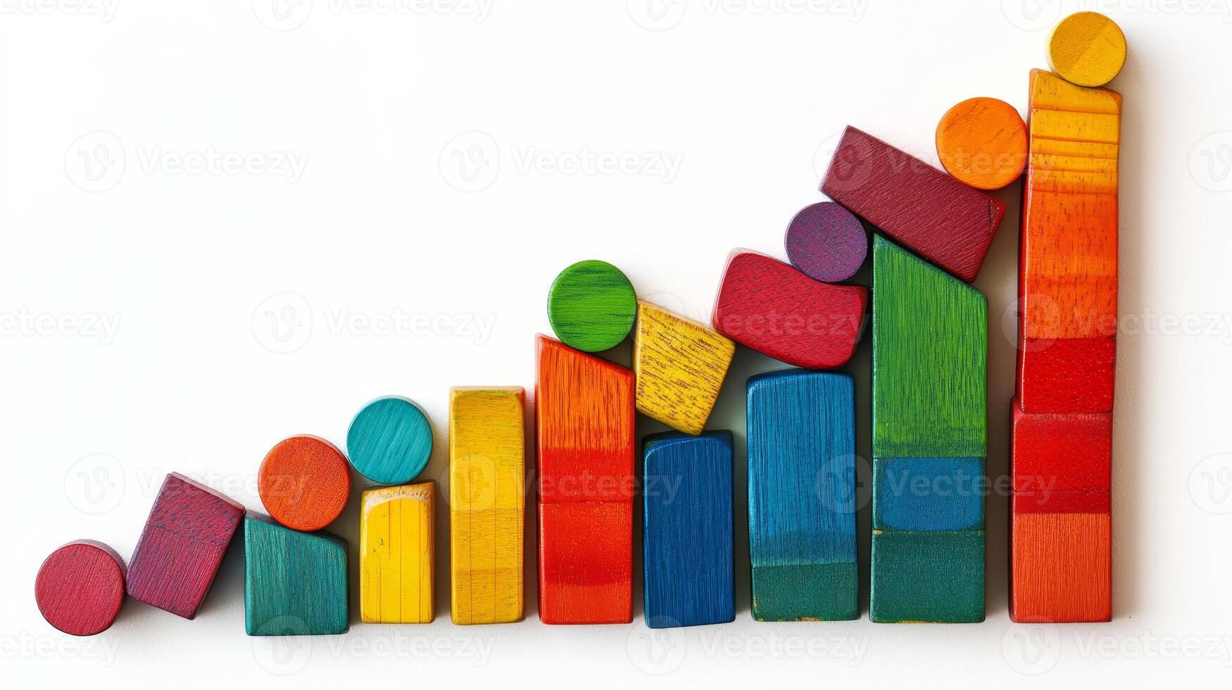 Vividly colored wooden blocks are arranged in an upward pattern, illustrating growth and imagination photo