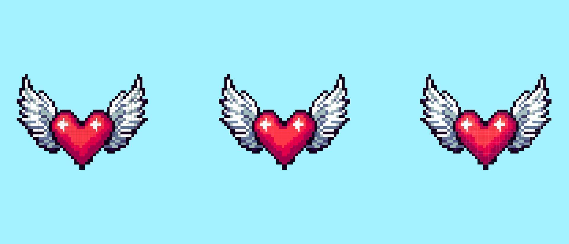 A pixel art heart with wings on a light blue background, symbolising love and freedom vector