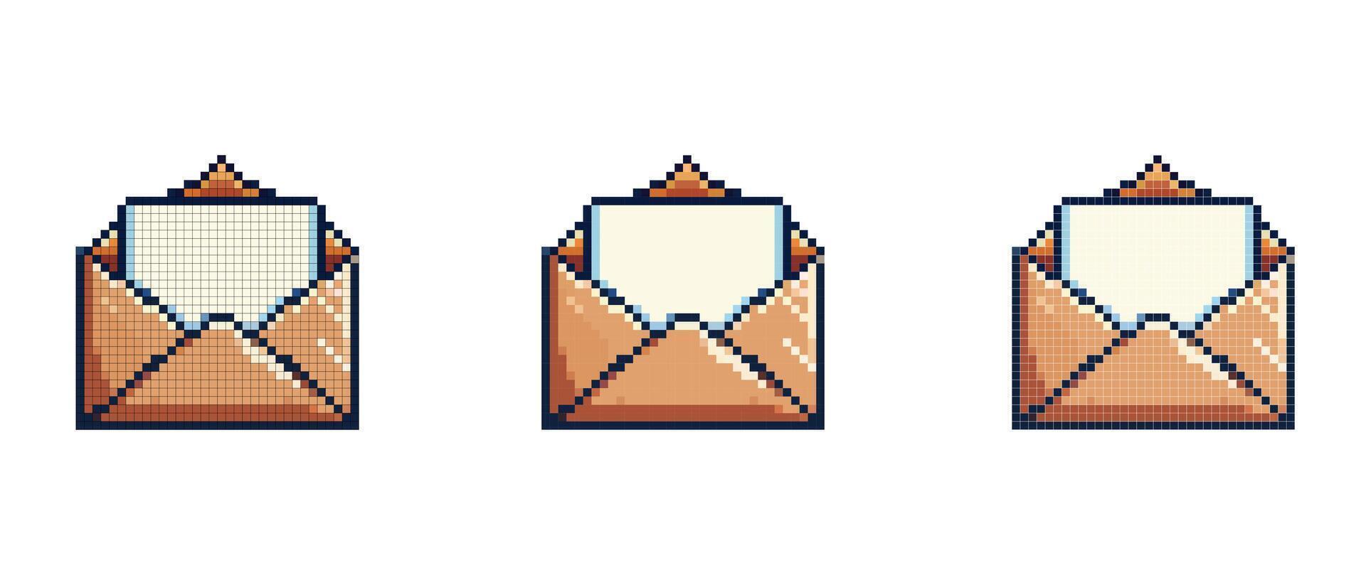Pixelated image of an open envelope with a letter inside it vector