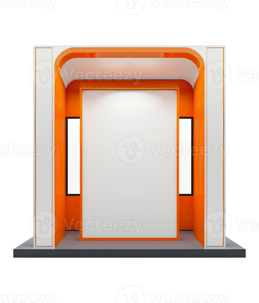 Event Booth Mockup Design Modern Product Display Orange Color Exhibition png