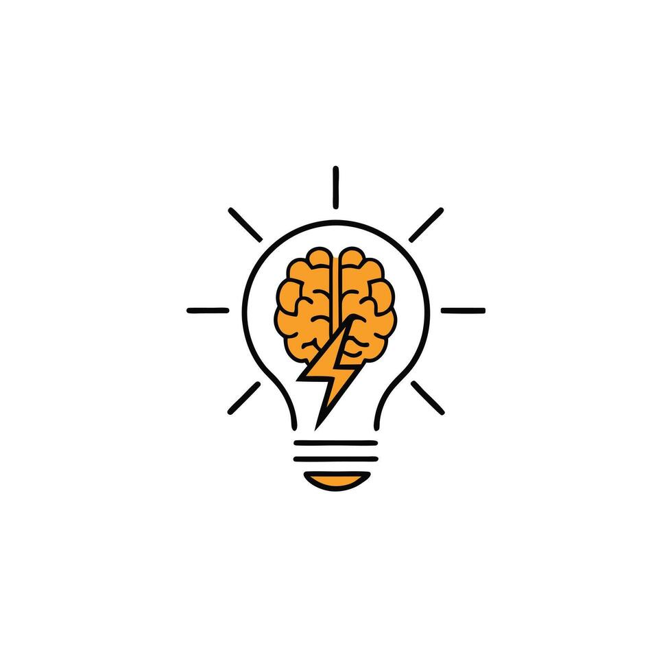 Brain-Shaped Light Bulb Icon in Bright Orange for Innovation vector