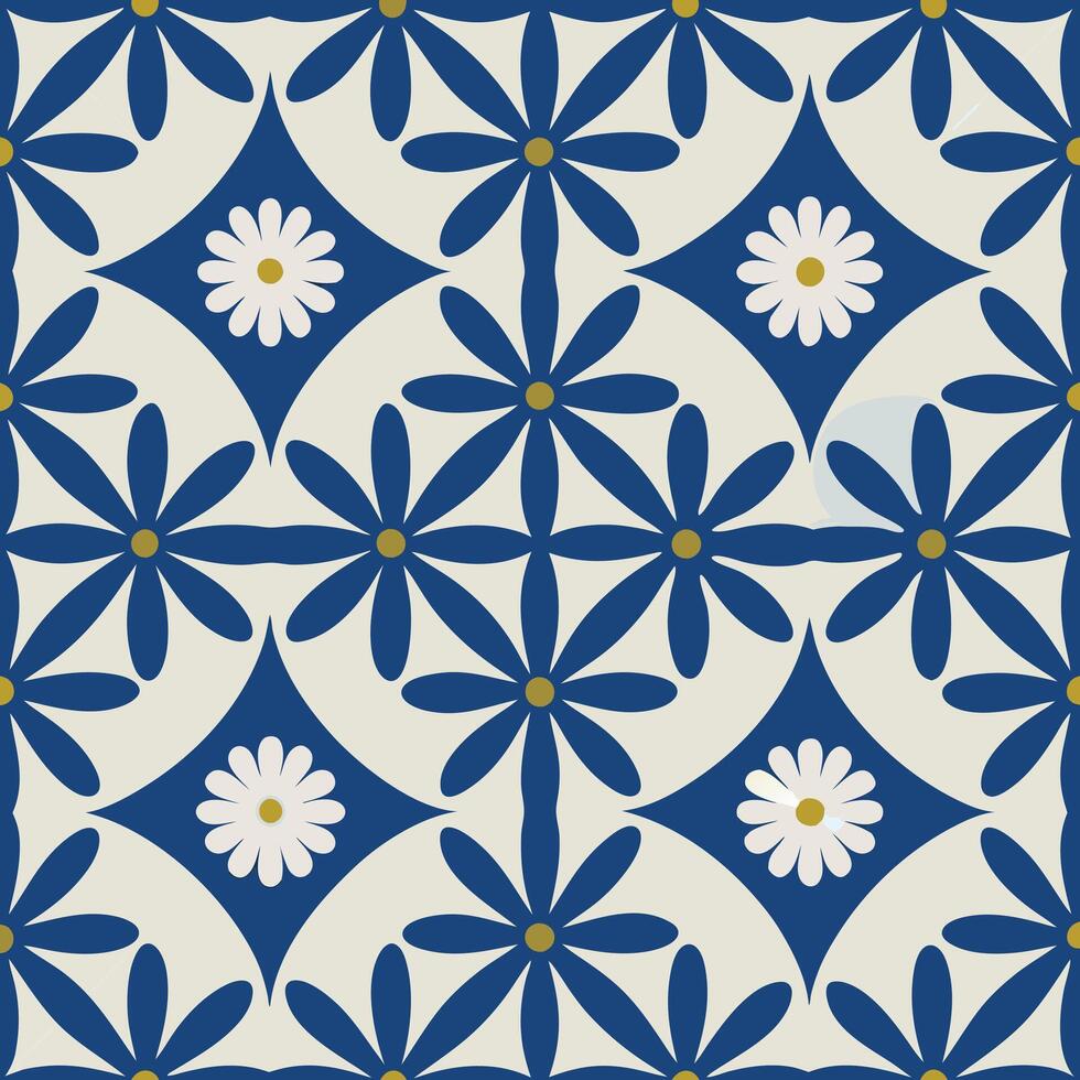 Chic Retro Floral Design Featuring Geometric Shapes in Navy vector
