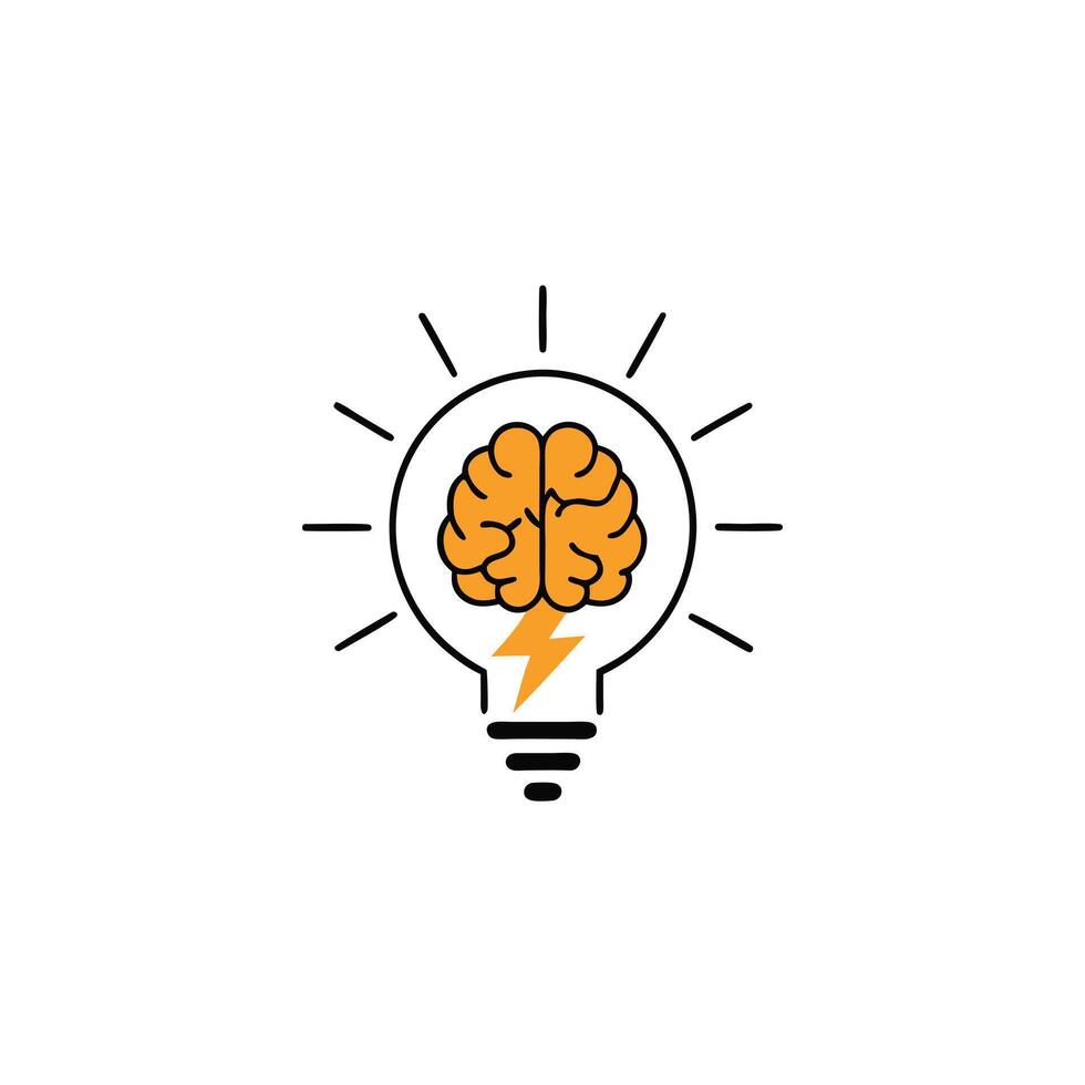 Brain Icon in the Shape of a Light Bulb with Orange Accent vector