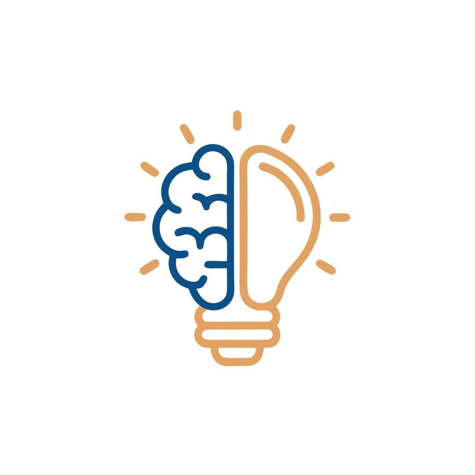 Modern Orange Light Bulb with Brain Symbol for Thought vector