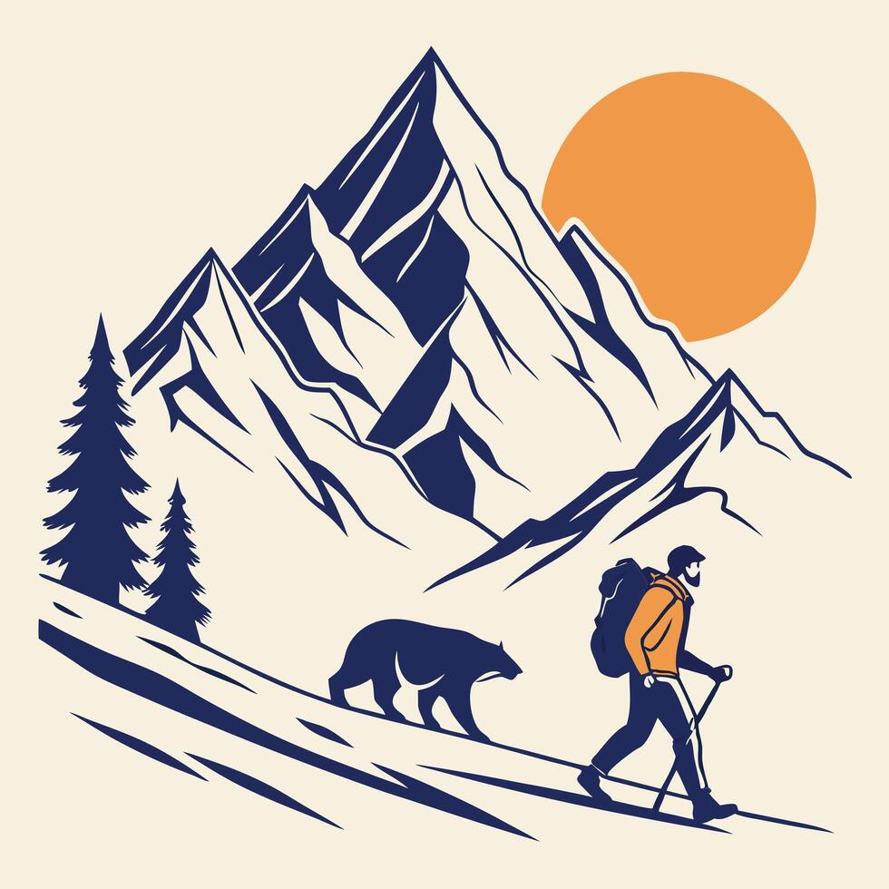 Scenic Mountain and Rising Sun Illustration with Golden Rays vector
