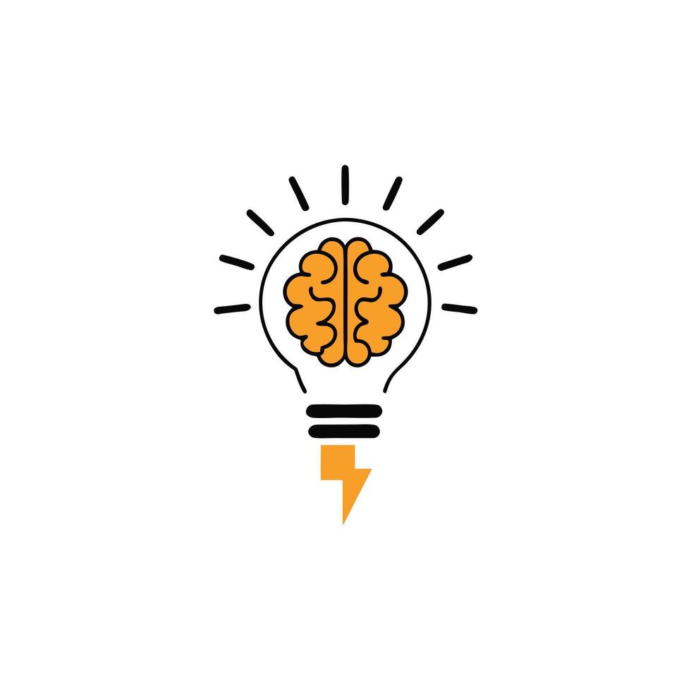 Minimalist Brain-Shaped Light Bulb Icon with Orange Color vector