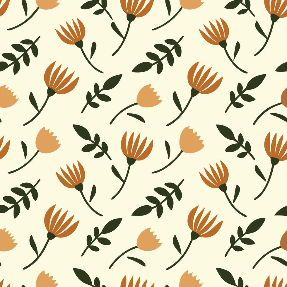 Vintage-Inspired Floral Pattern Featuring Minimalist Botanical Art vector