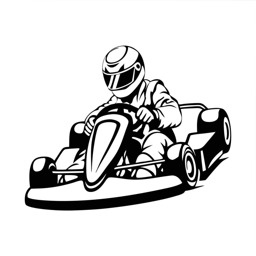Modern Black-and-White Go-Kart Racing Illustration for Sports Desig vector