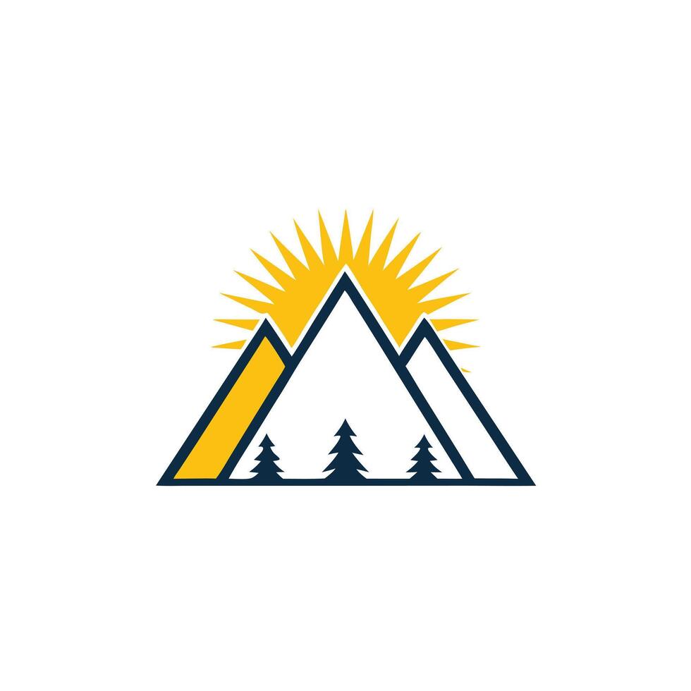 Minimalist Mountain Silhouette and Golden Sun Rays Design vector