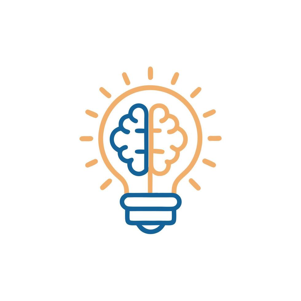 Creative Brain and Light Bulb Icon in Orange for Innovation vector