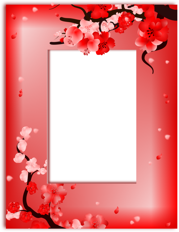 Chinese new year frame template with plum blossom png