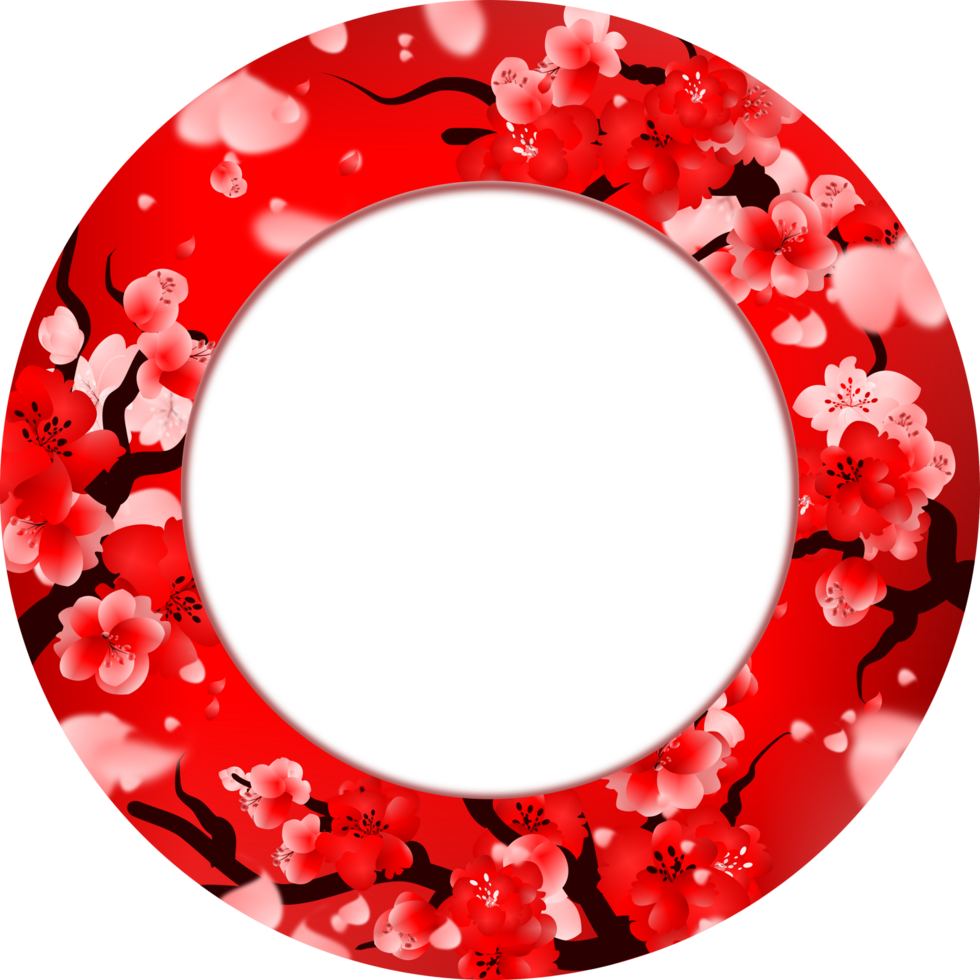 Circle frame border with flowers blossom branch decoration png