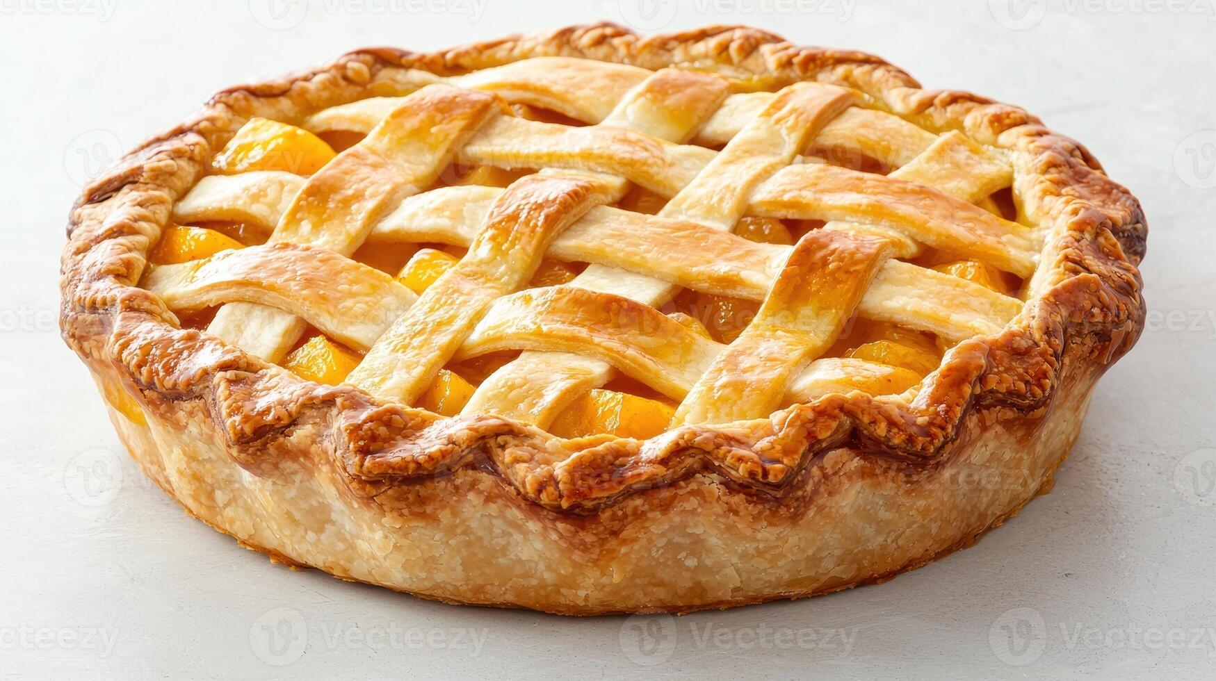 Delicious homemade peach pie with a lattice crust photo
