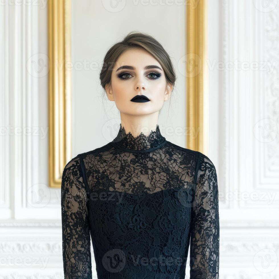 Portrait of a woman in a black lace dress photo