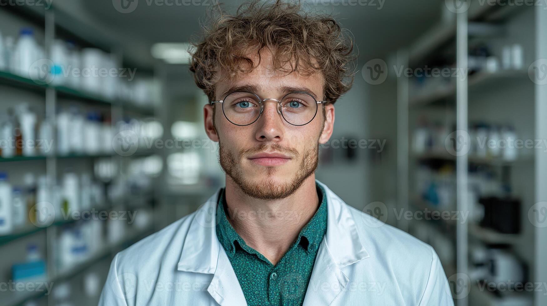 Portrait of a young male scientist in a lab coat at work photo