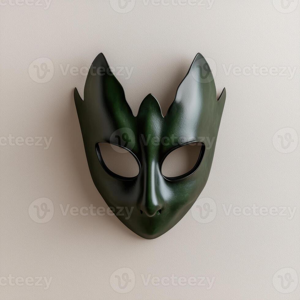 Green masquerade mask on beige background photo