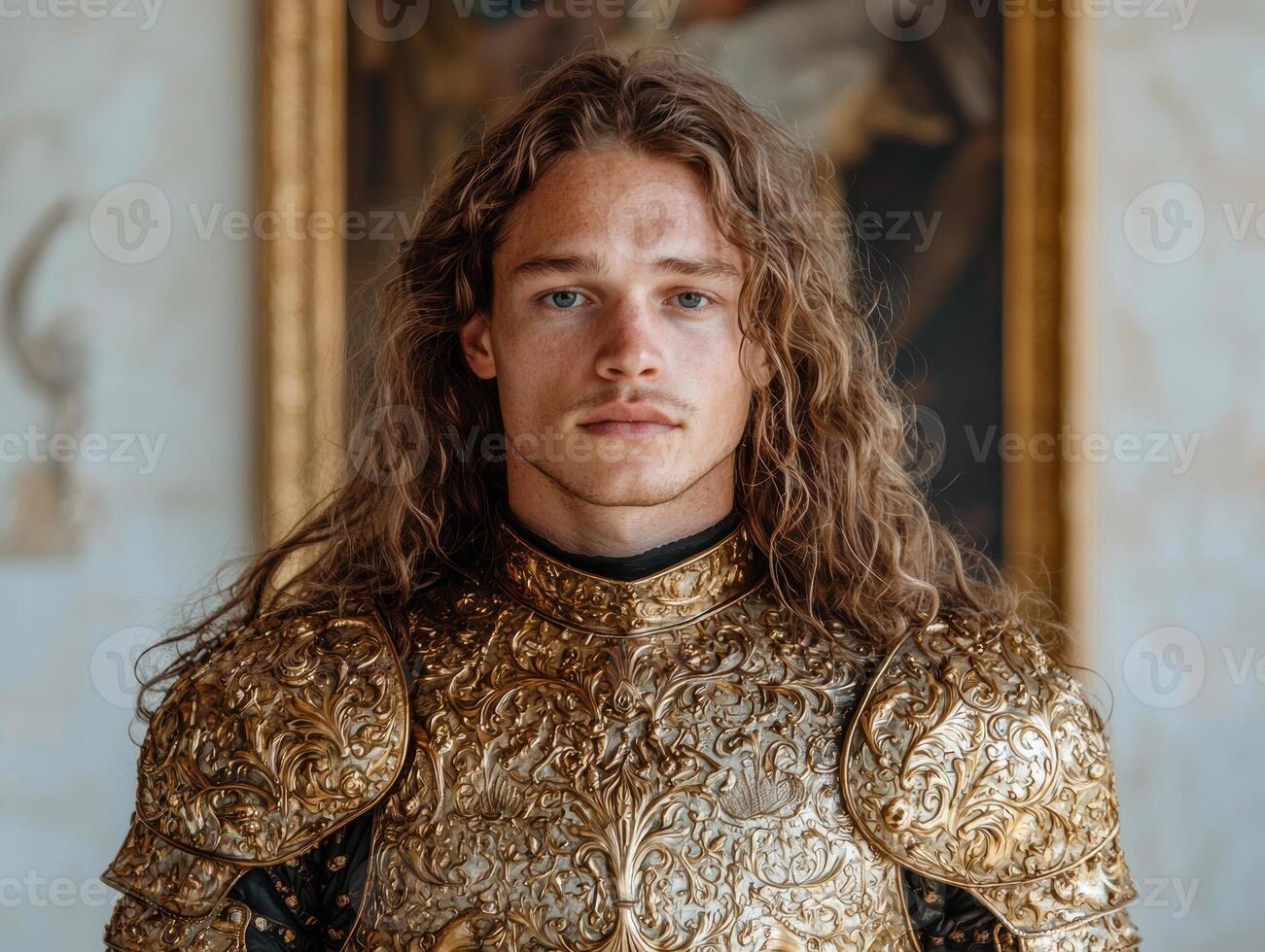 Portrait of a young man in ornate gold armor photo