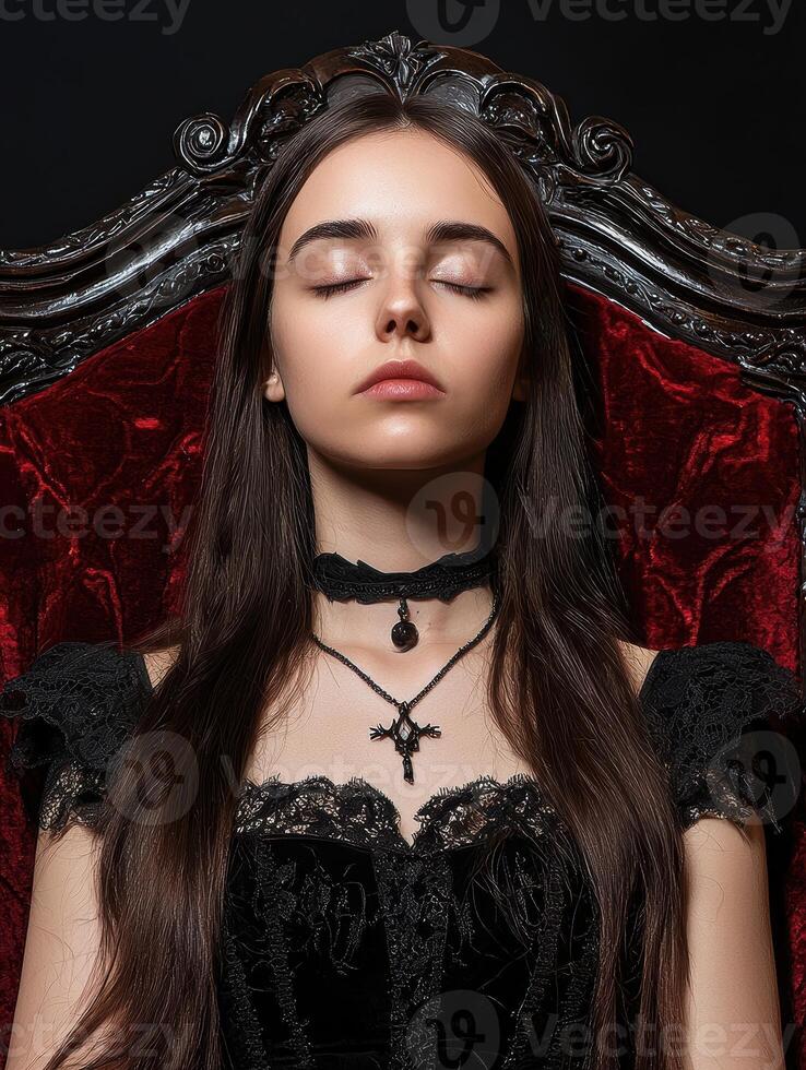 Mysterious gothic woman in a dark dress photo