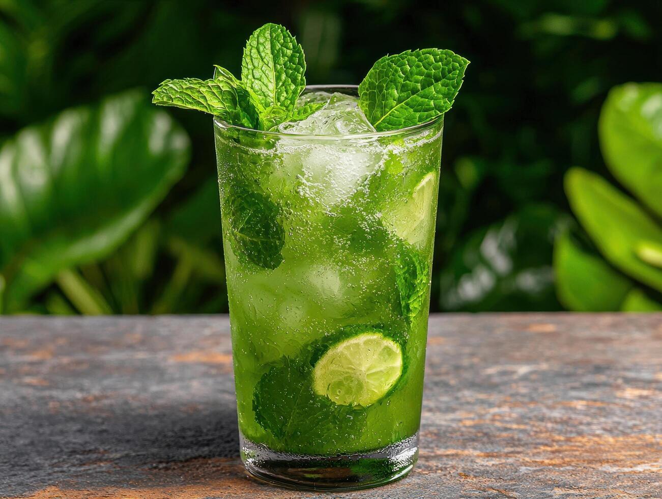 A refreshing summer mojito cocktail with lime and mint photo