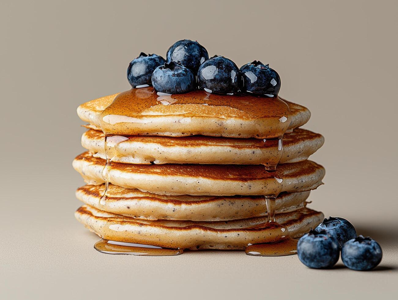 a stack of delicious pancakes with blueberries and syrup photo