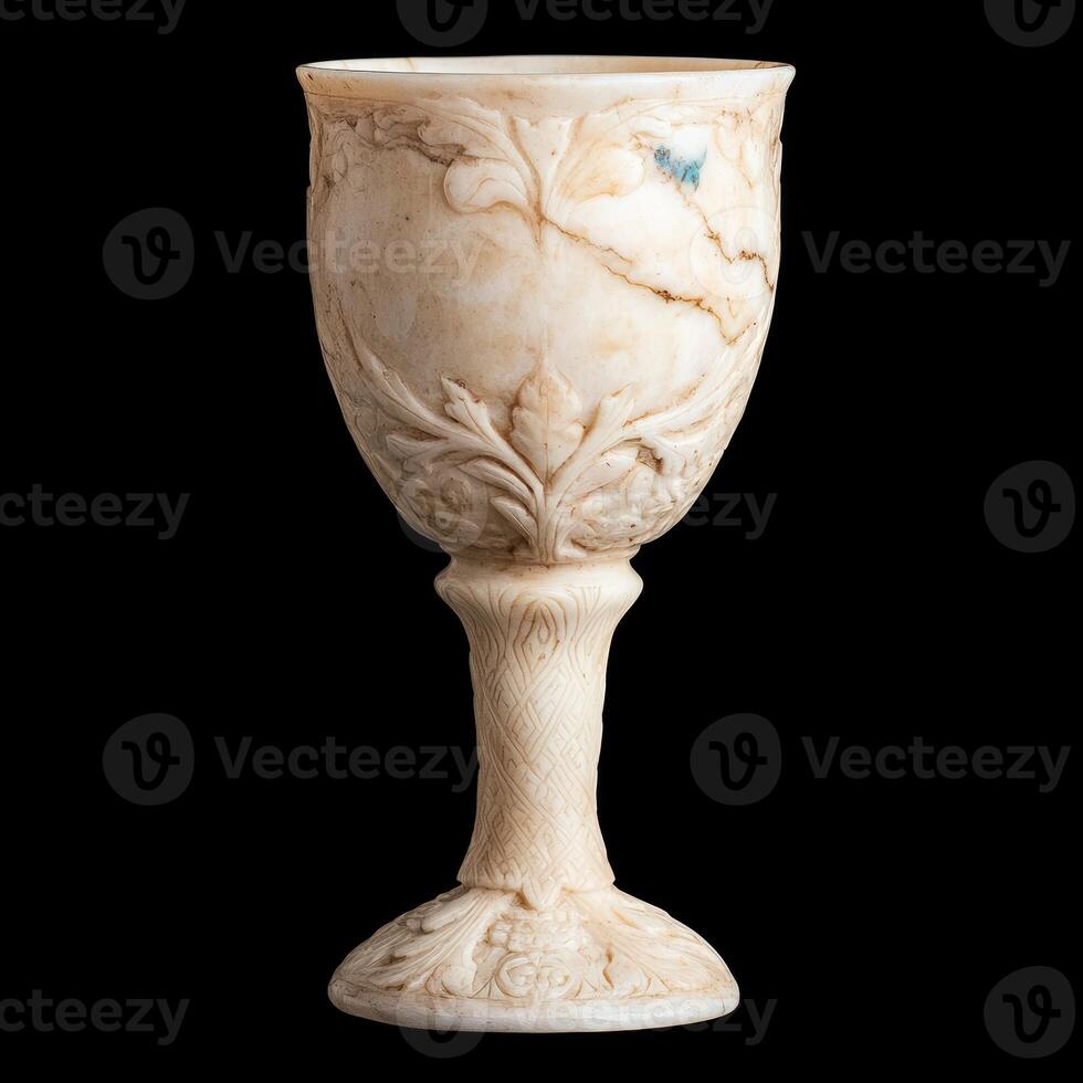 Intricate Carved Alabaster Goblet on Black Background photo