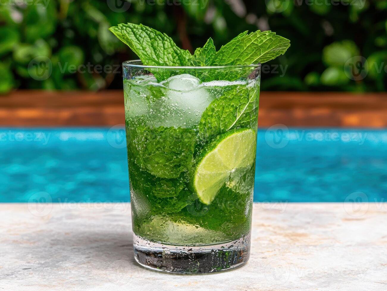 Refreshing mojito cocktail by the pool photo