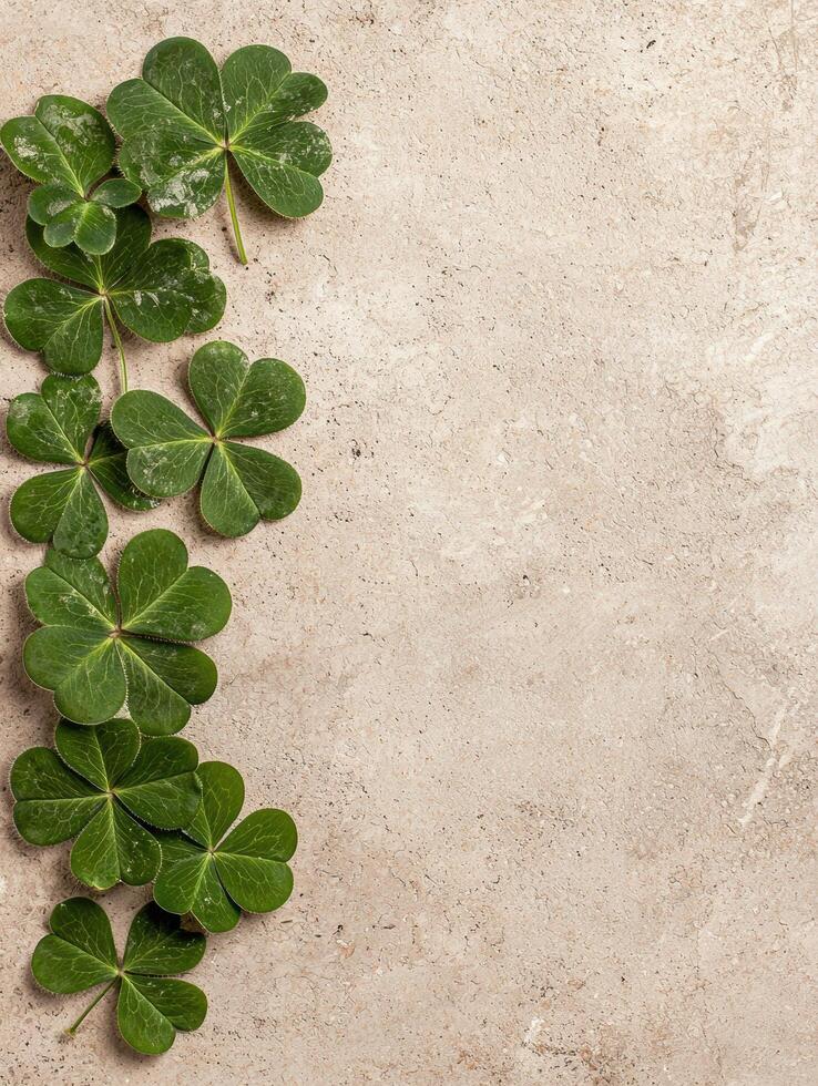 Shamrock border on beige background, St Patricks Day card template photo