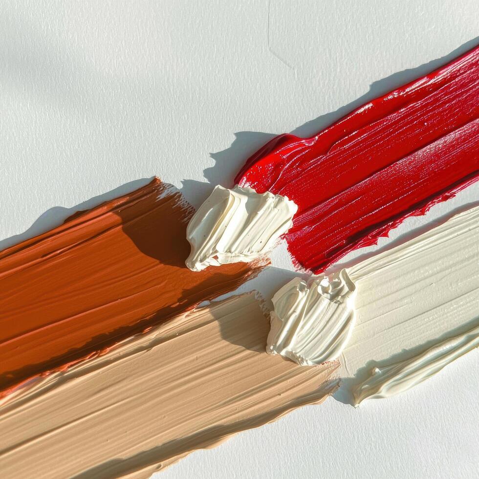 Abstract paint strokes in red, brown, beige and white photo