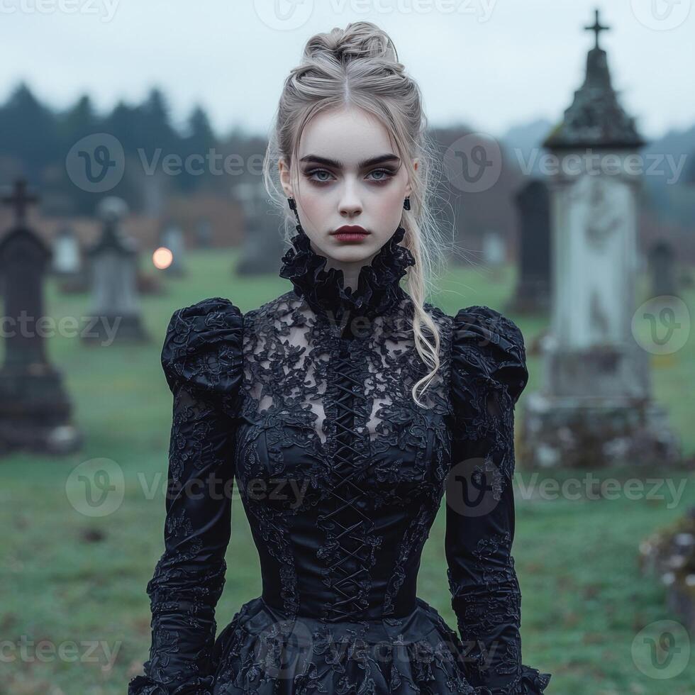 Gothic Victorian Woman in Cemetery photo