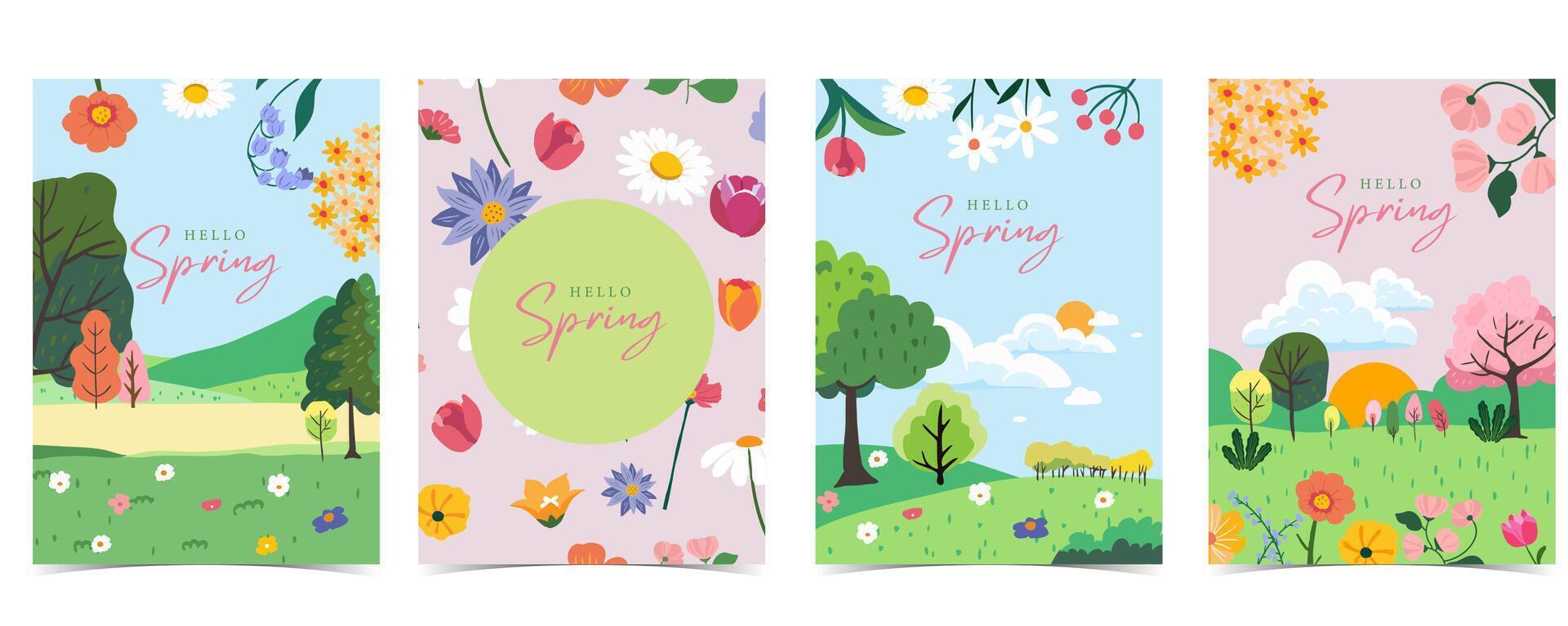 Spring landscape background with tree and garden vector