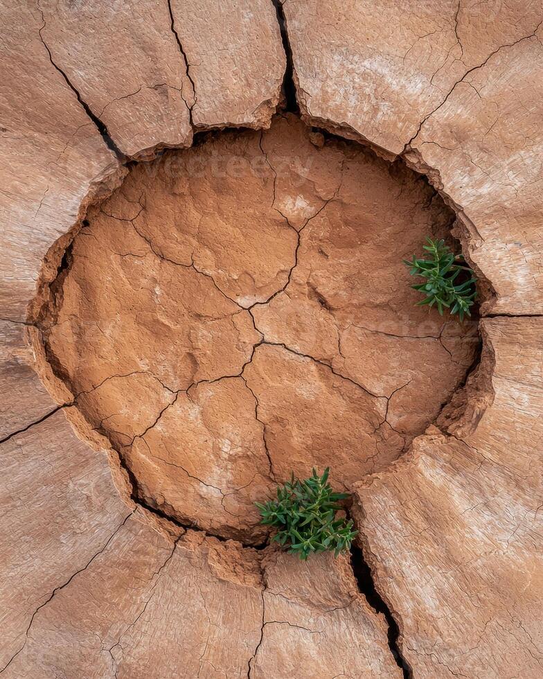 Resilience of nature. small plants growing in cracked earth photo