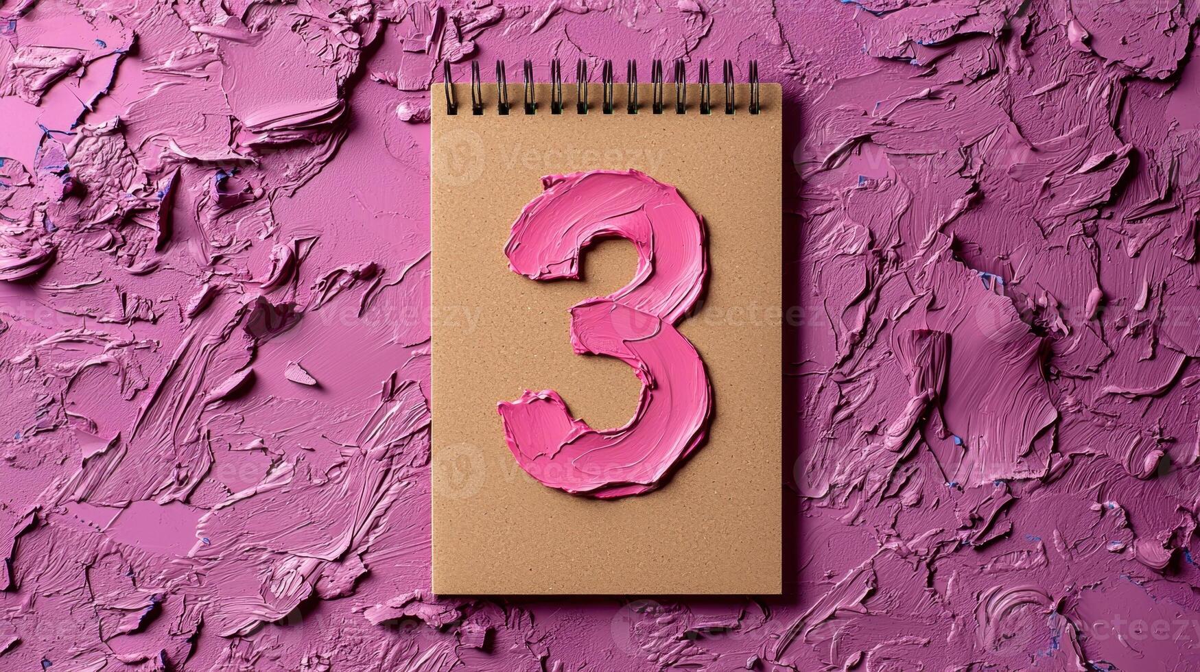Number three painted on notepad on purple textured background photo